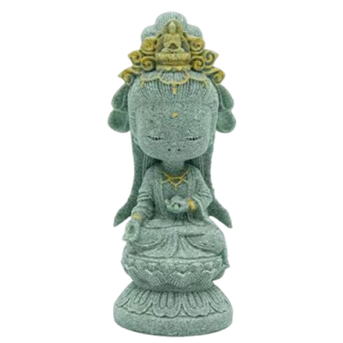 Small Guanyin Buddha Statue Quanyin Figurine Sandstone Decorative for Fish Tank Aquarium Decor (Gold)
