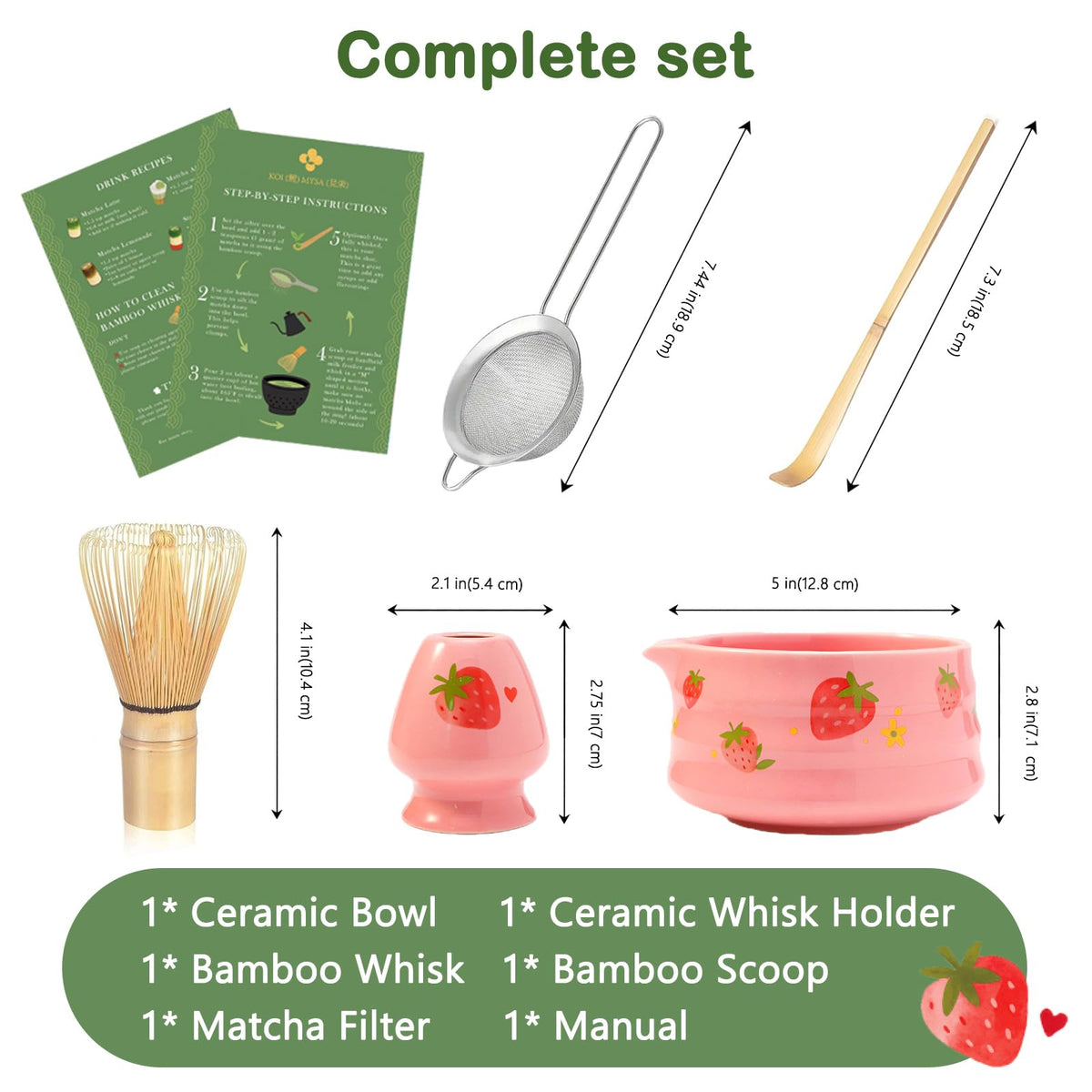Pink Strawberry Matcha Whisk Set Kit (Pink Strawberry)