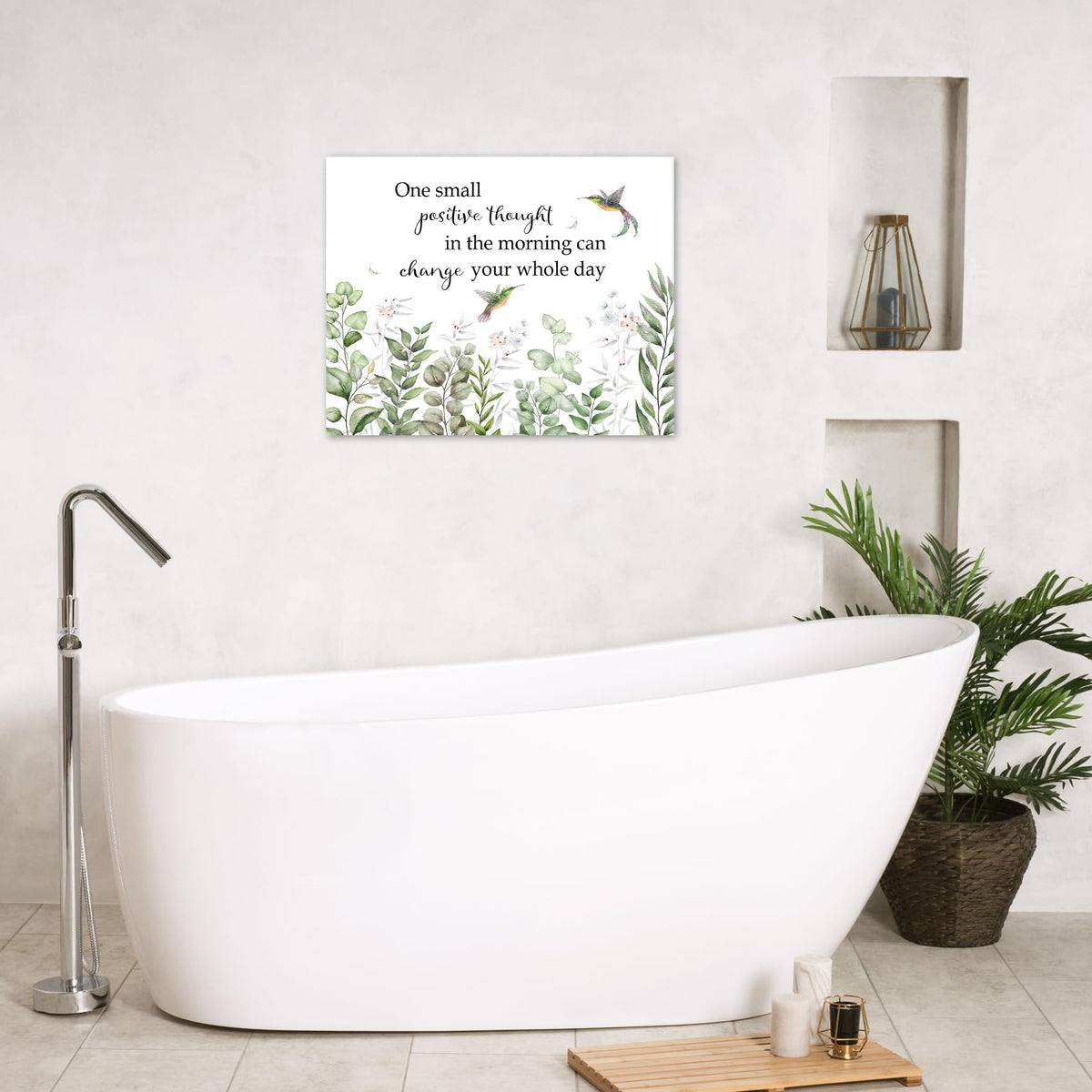 Hummingbird Plant Wall Art Prints Inspirational Green Eucalyptus Leaf Canvas Wall Art for Bathroom Bird with Floral Botanical Canvas Paintings Wall Decor for Bedroom Living Room (8"L x 10"W / Green)