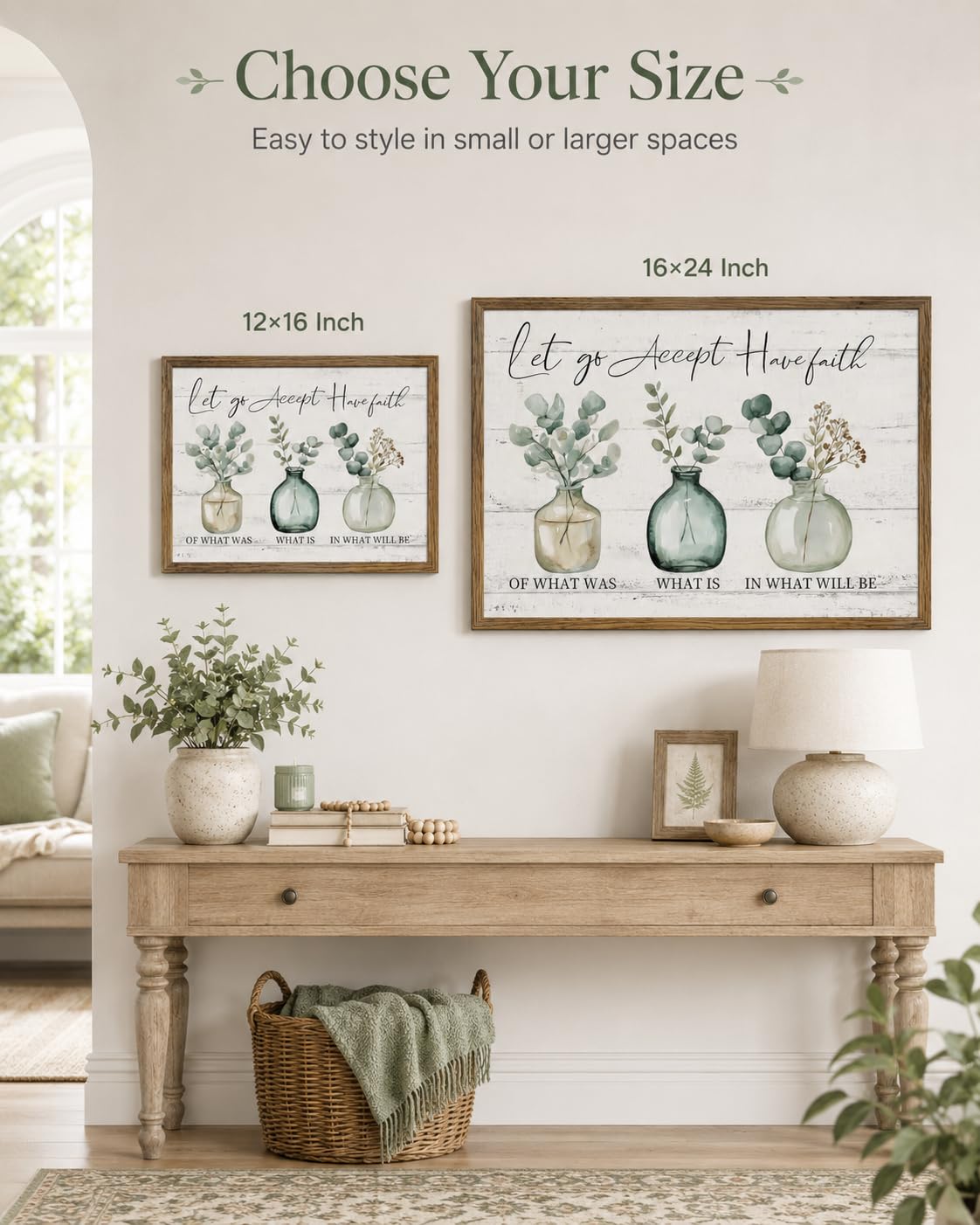 Wood Framed Botanical Inspirational Wall Art Eucalyptus Vase Wall Decor (Sage Green / 12"L x 16"W)