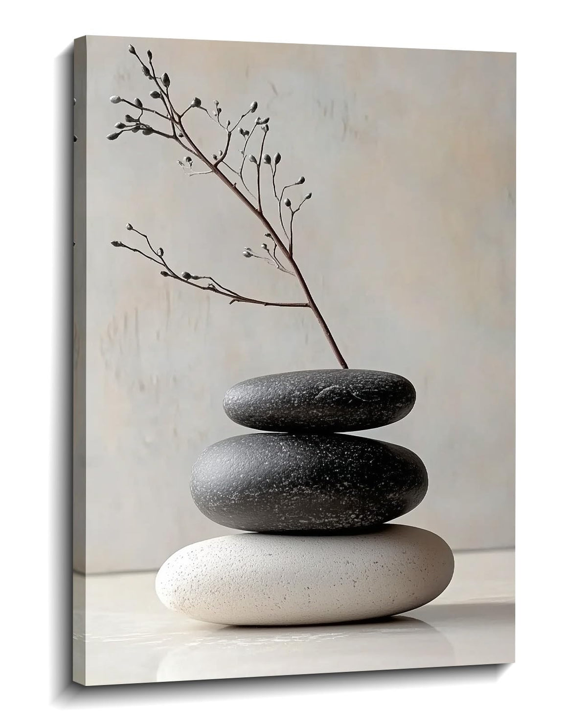 Zen Canvas Wall Art Spa Stones Picture Wall Decor Framed Meditation & Calm Painting Minimalist Prints Spiritual Room Living Room Bathroom Ready to Hang (36"L x 24"W / C - Beige)