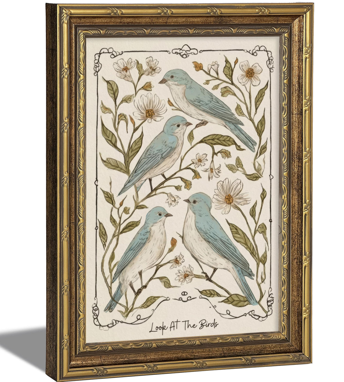 Vintage Gold Framed Bluebird Wall Art (Lovebirds / 24"L x 16"W)