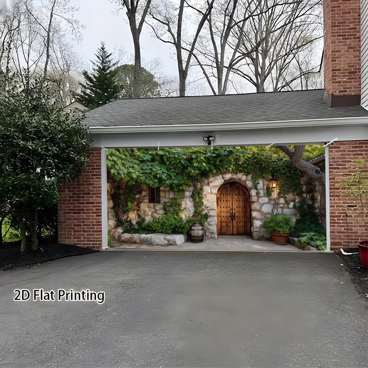 Garage Door Banner Cover (Garden stone wall)