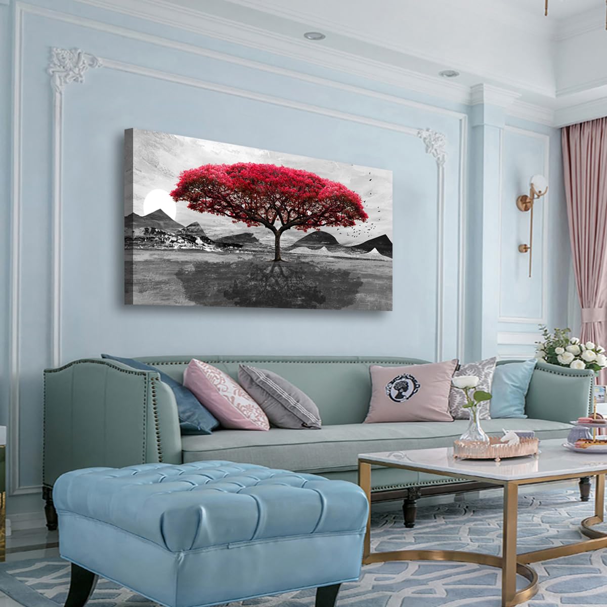 Red Tree of Life Pictures Canvas Wall Art for Living room Office Bedroom Wall Decor (40"L x 20"W / Red Tree of Life)