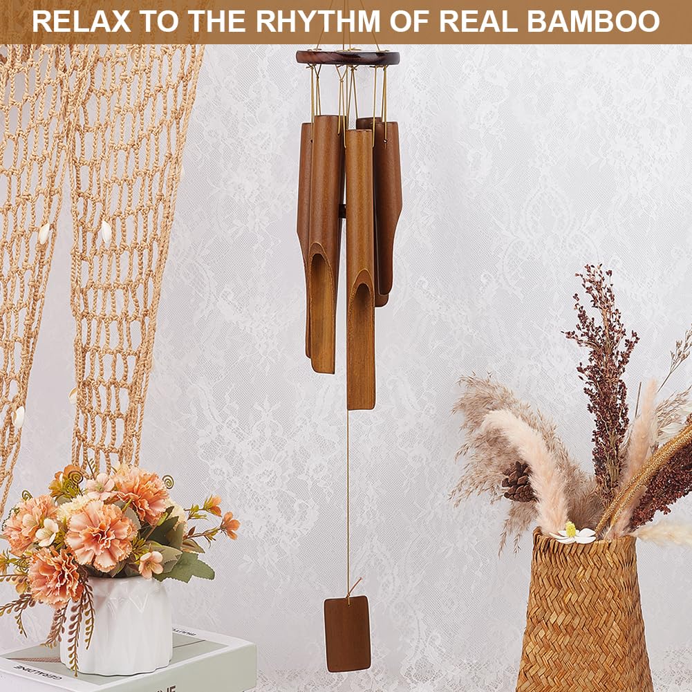 Bamboo Wind Chimes for Outside Handcrafted Wooden Windows Hanging Ornaments Windchime with Deep Tone for Porch Patio Garden Indoor Home Outdoor Decor Saddle Brown (Brown, 770mm long)
