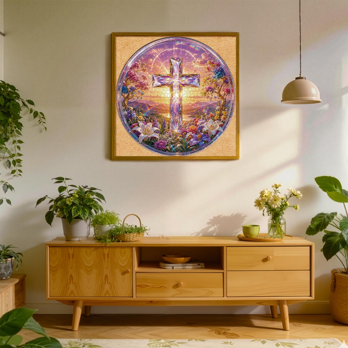 1000 Piece Jigsaw Round Puzzle for Adults (E-golden Twilight Cross)