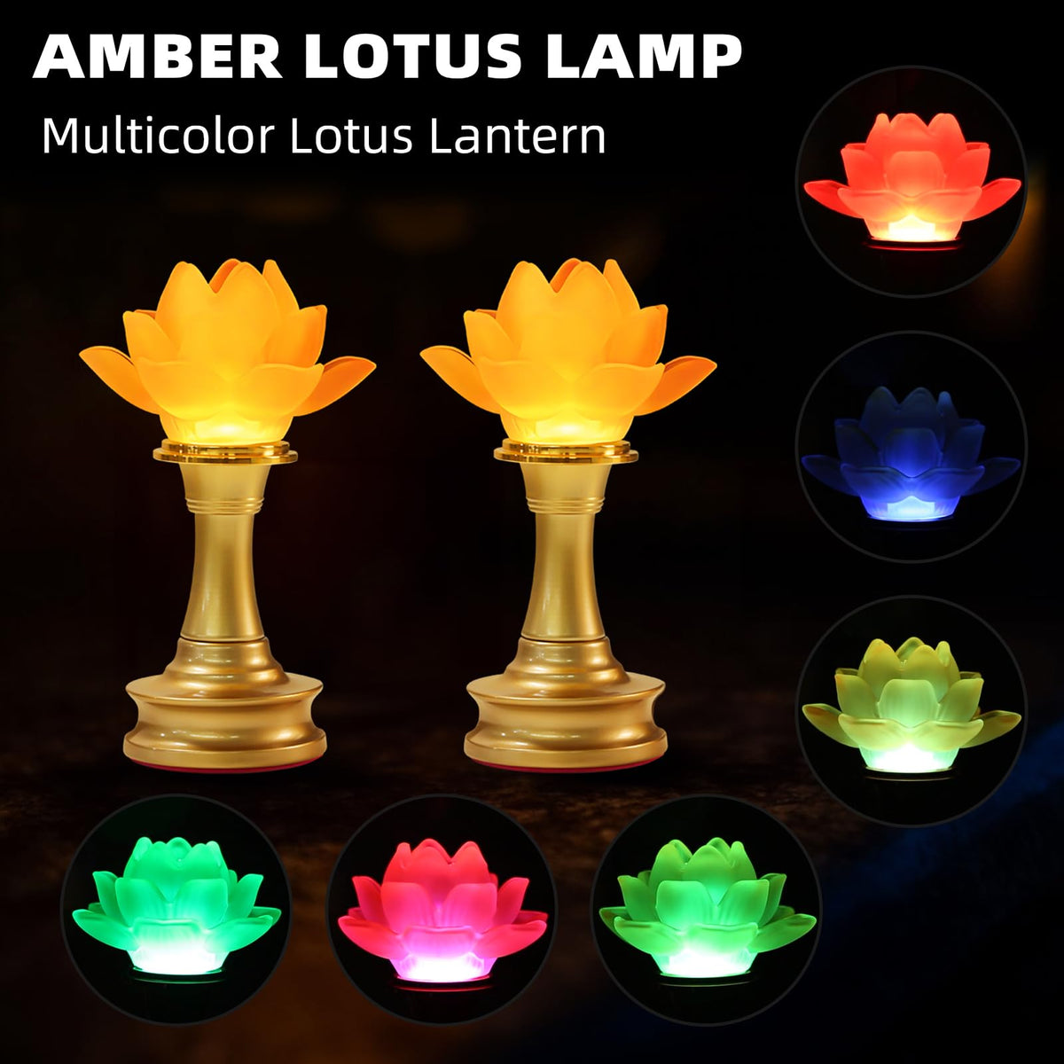 Lotus Flower Lamp 7 Color LED Buddhist Meditation Supplies (Z1-6.5inch)