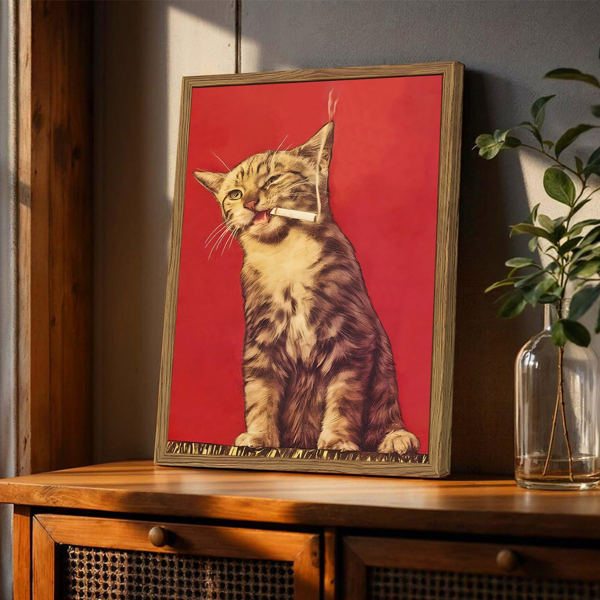 Vintage Tuxedo Cat Wall Art Funny Cat Wall Decor Painting (Animal-I / 16"L x 12"W)