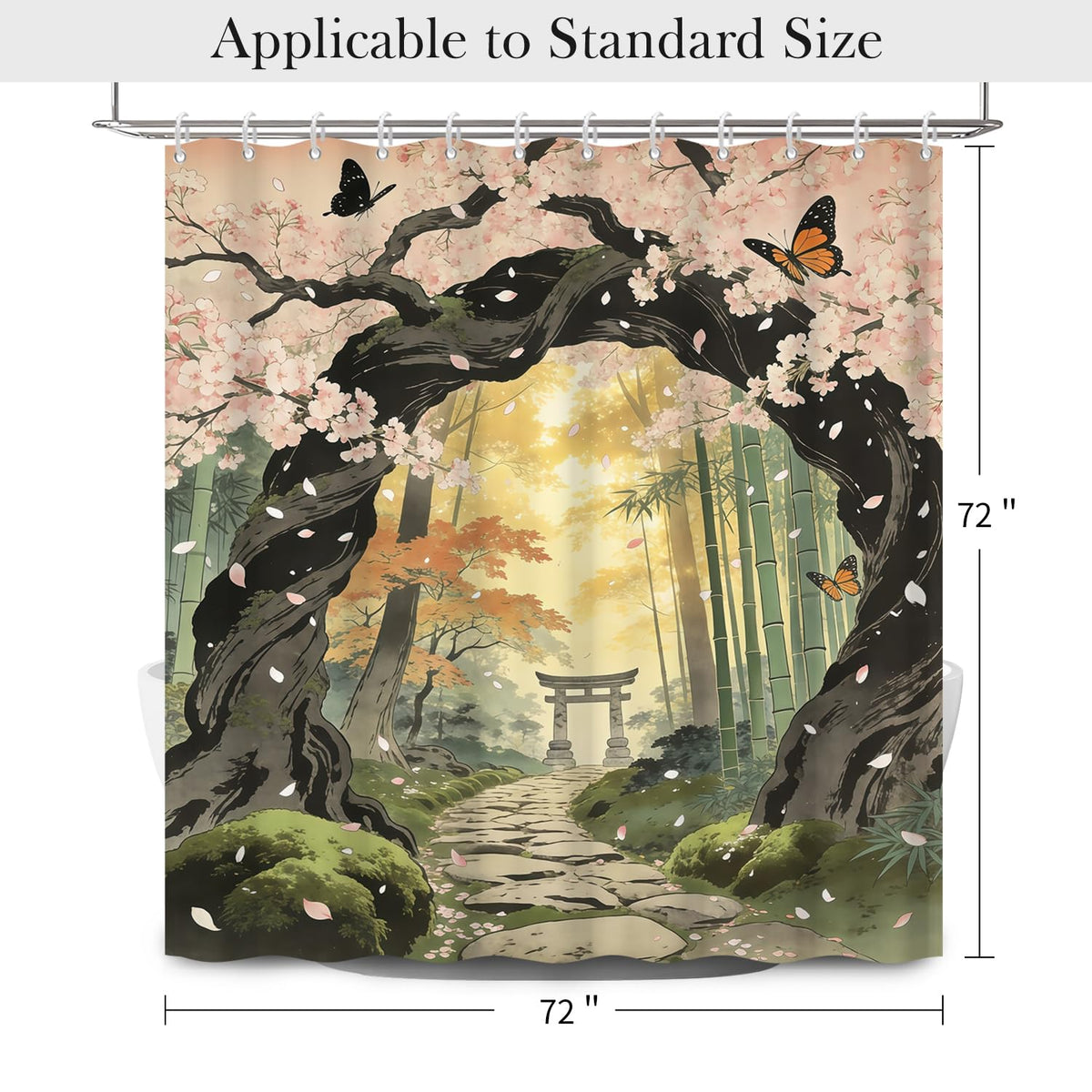 Japanese Garden Shower Curtain with Hooks (Fantastical Landscape-b / 72"W x 72"L (Pack of 1))