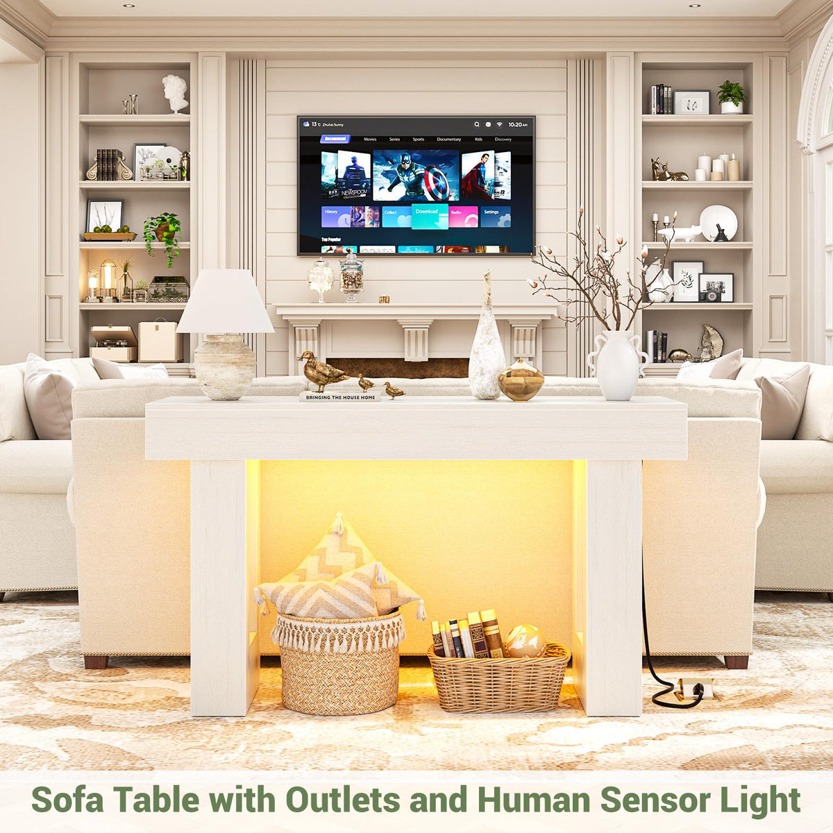 47" Entryway Table with Sensor Light and Outlets (Warm White / 47IN)