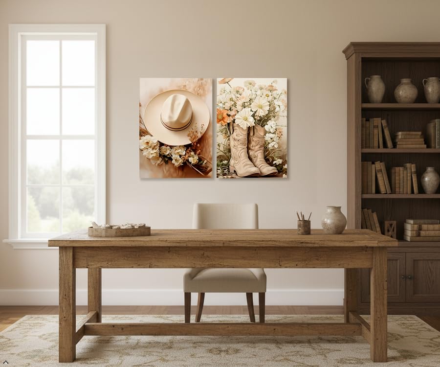 Cowboy Boots & Hat Canvas Wall Art Set (xiemao / 16"L x 12"W)