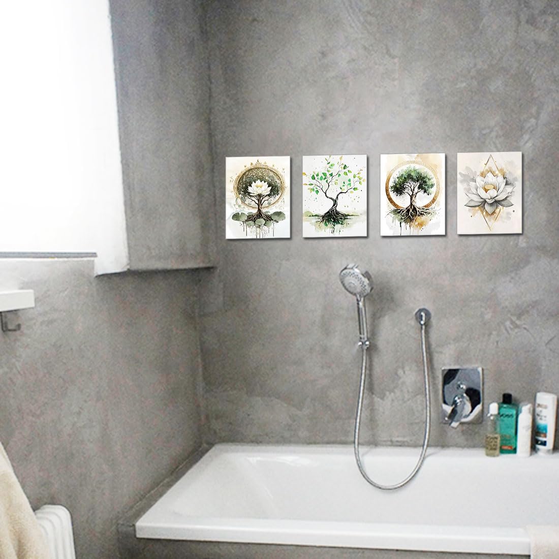 Green Tree of Life Bathroom Wall Decor Set of 4