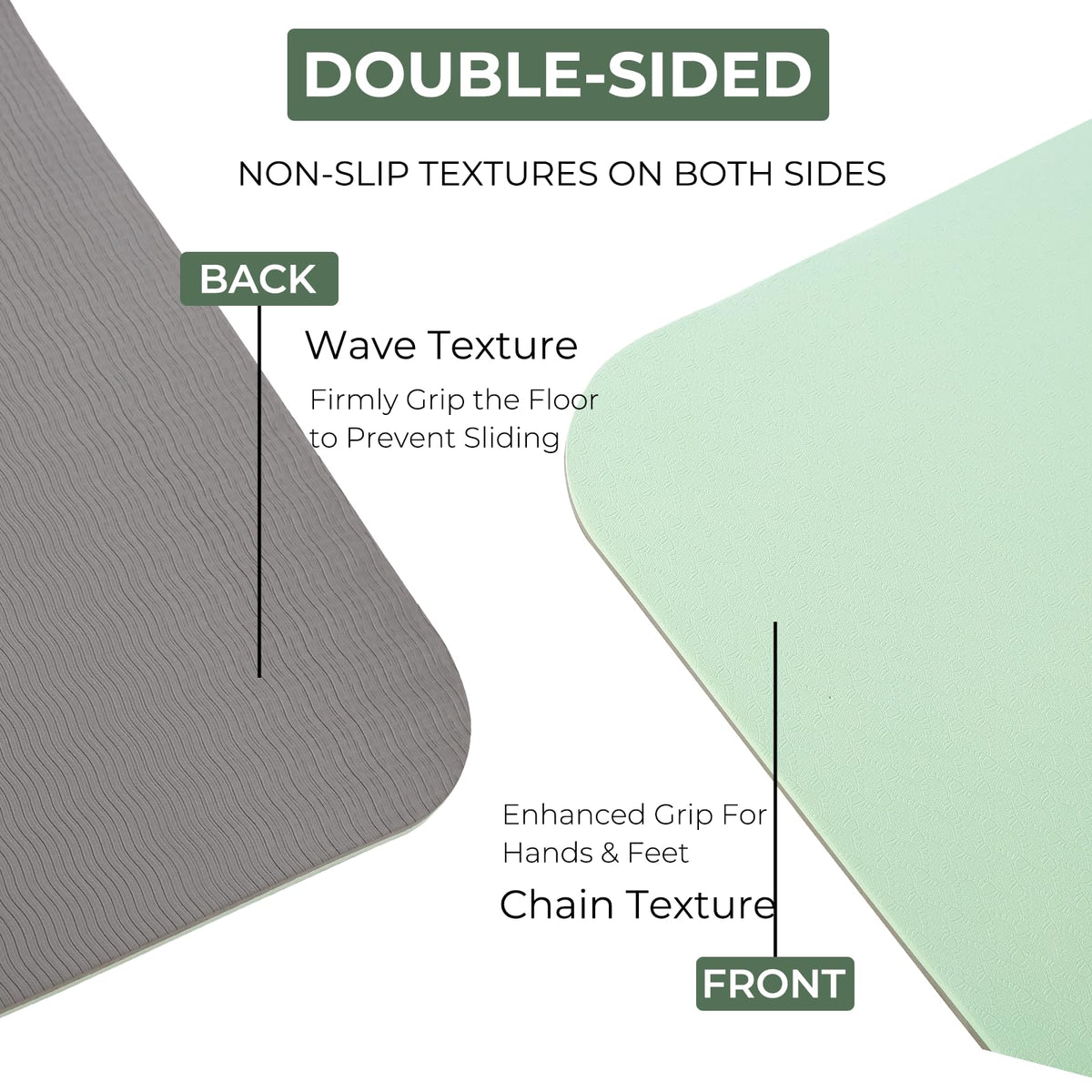 TPE Yoga Mat 72"x24" (Green Grey / 72*24*0.3inch)
