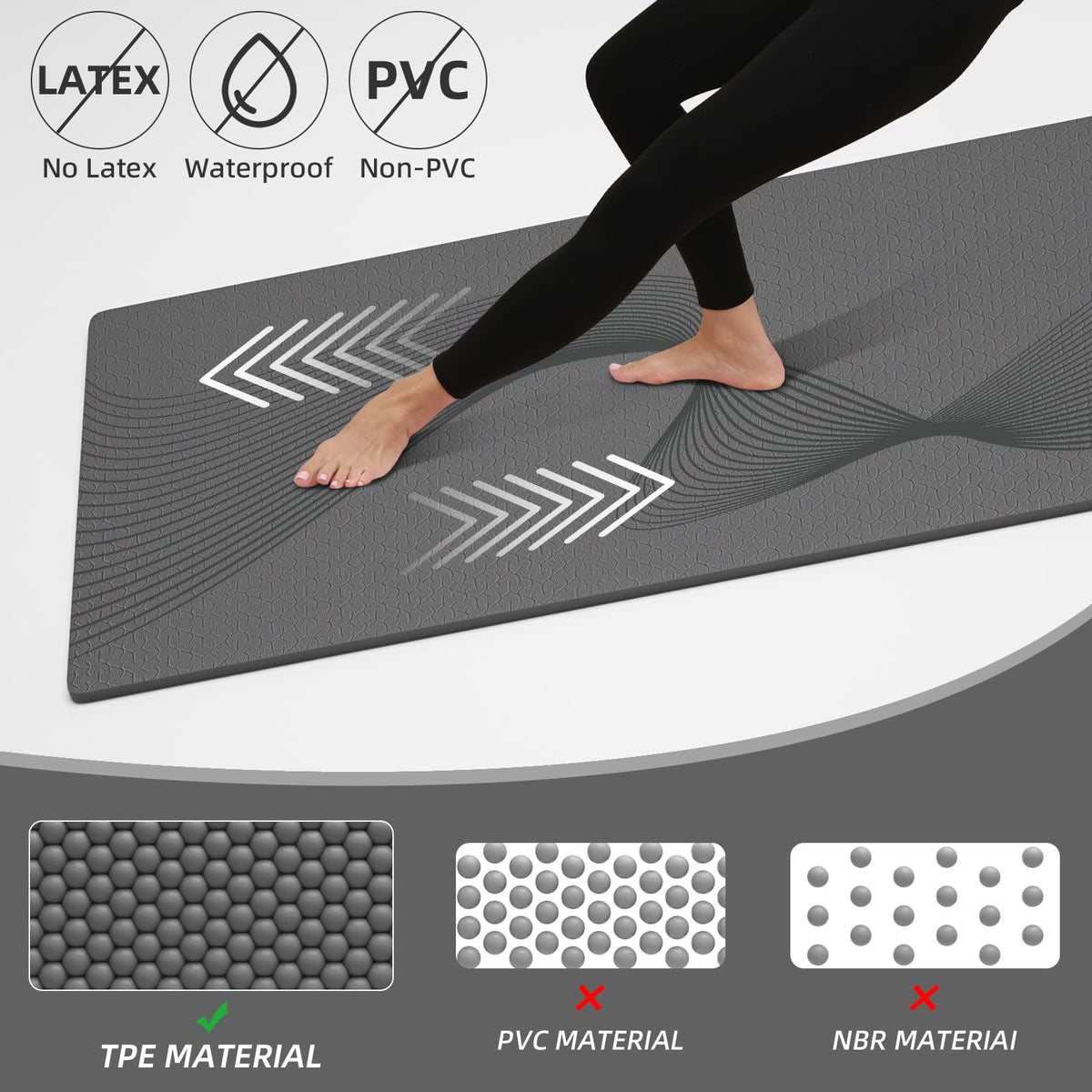 Yoga Mat 72x25×0.3 Inch (grey)