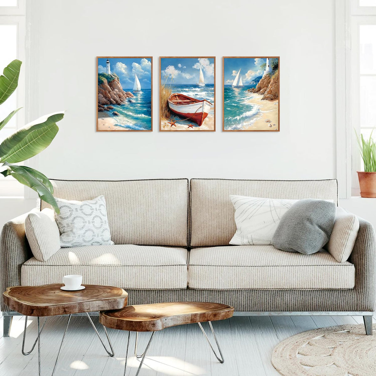 Coastal Framed Canvas Wall Art (Sailboat)
