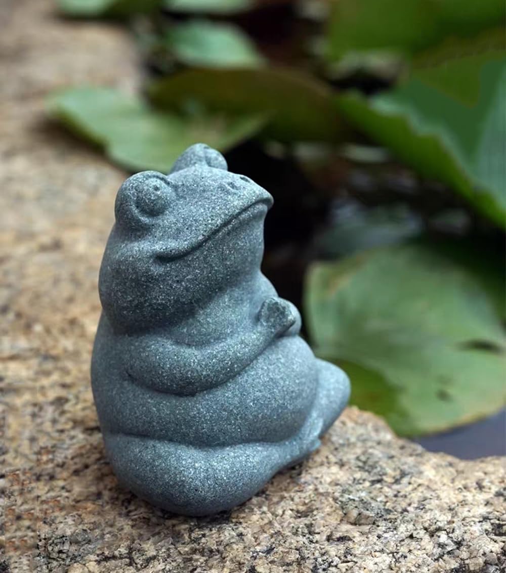 Meditating Frog Statue Yoga Animal Figurine Sandstone Sculpture (A)