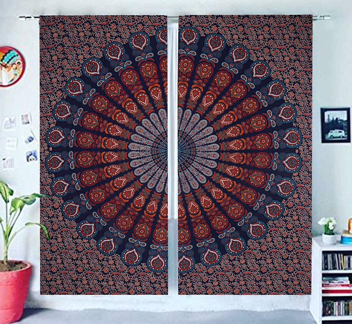 Blue Hippie Mandala Curtains 100 Inch Length for Living Room Bedroom 2 Panels Set Light Filtering Semi Sheer Window Curtains 84 Inch Width Boho Farmhouse Drapes W84xL100 Multicolor (Blue Multicolor / 84"W x 100"L (Pack of 2))