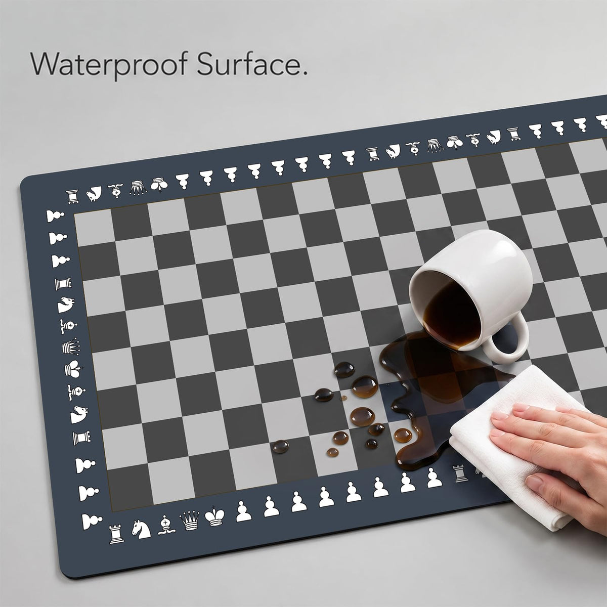 Chess Mouse Pad (Nave Blue Grey Chessboard / 35.4" x 15.7")