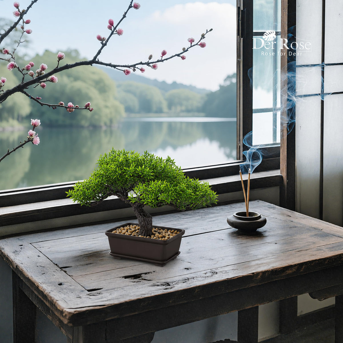 8" Fake Bonsai Tree (Green-ficus)