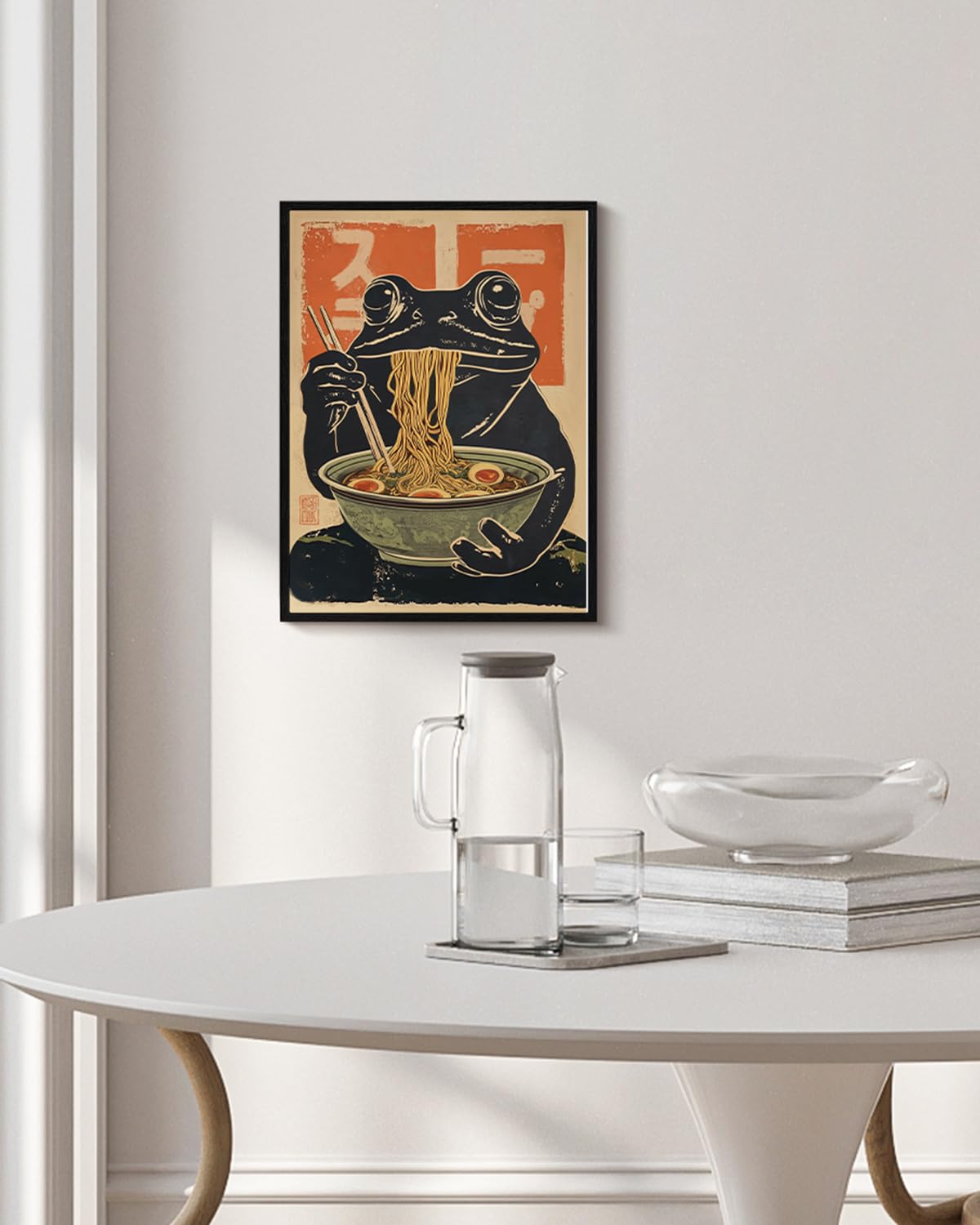 Vintage Eating Ramen Frog Framed Halloween Wall Art 12x16 Canvas Print (Ramen / 16"L x 12"W)
