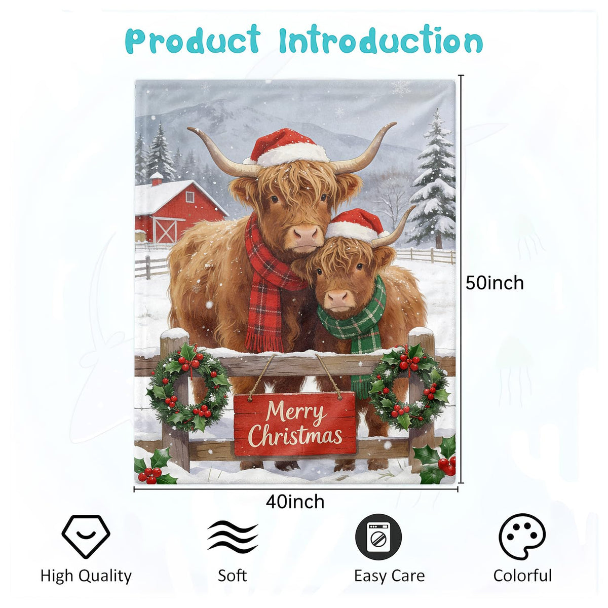 Highland Cow Throw Blanket Merry Christmas Cows Cozy Plush Flannel 40"X50" (Highland Cow / 40"X50")