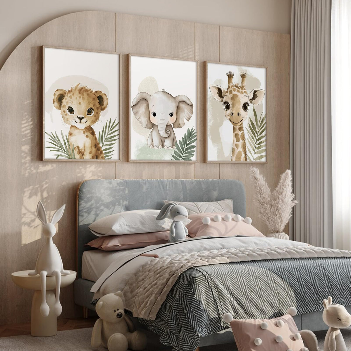 Nursery Animal Wall Art Decor Baby Boy Kids Room Pictures Safari Jungle Nursery Canvas Wall Decor Toddler Woodland Animals Prints Cute Giraffe Poster Artwork for Bedroom 12x16x3 Inch Unframed (12x16 Inch Unframed / Leaf Elephant Prints)