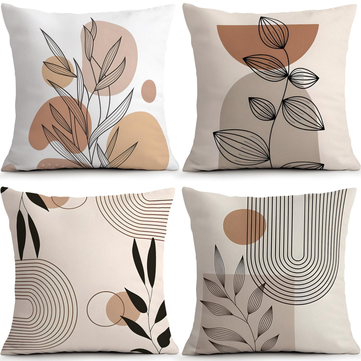Beige Boho Abstract Geometric Pillow Covers Set of 4 (Bohemian Geometry 42 / 18" x 18" (Pack of 4))