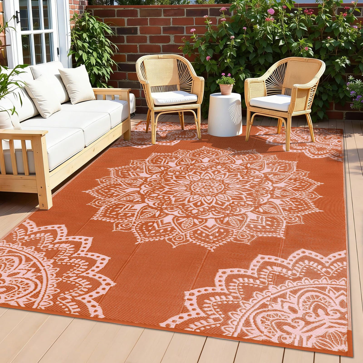 Waterproof Outdoor Rug 6x9 ft (6' x9' / Orange/ Pink)
