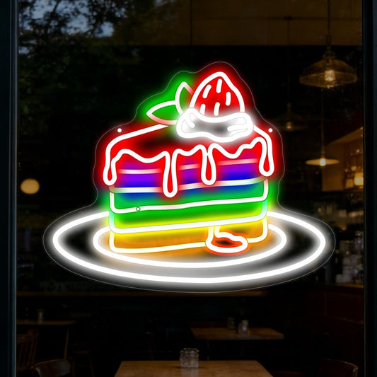 Rainbow Strawberry Cake Neon Sign Bakery Dessert LED Wall Decor (Rainbow Cake)