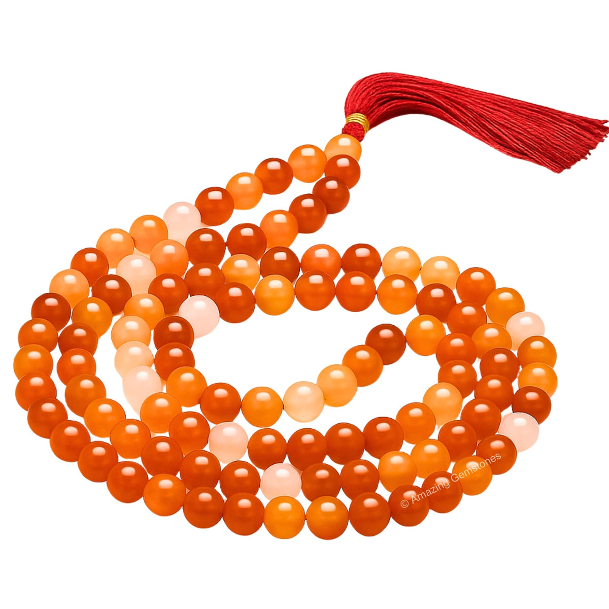 Carnelian Buddhist Prayer Beads Japa Mala with 108 Meditation Beads (Without Knots / Carnelian)