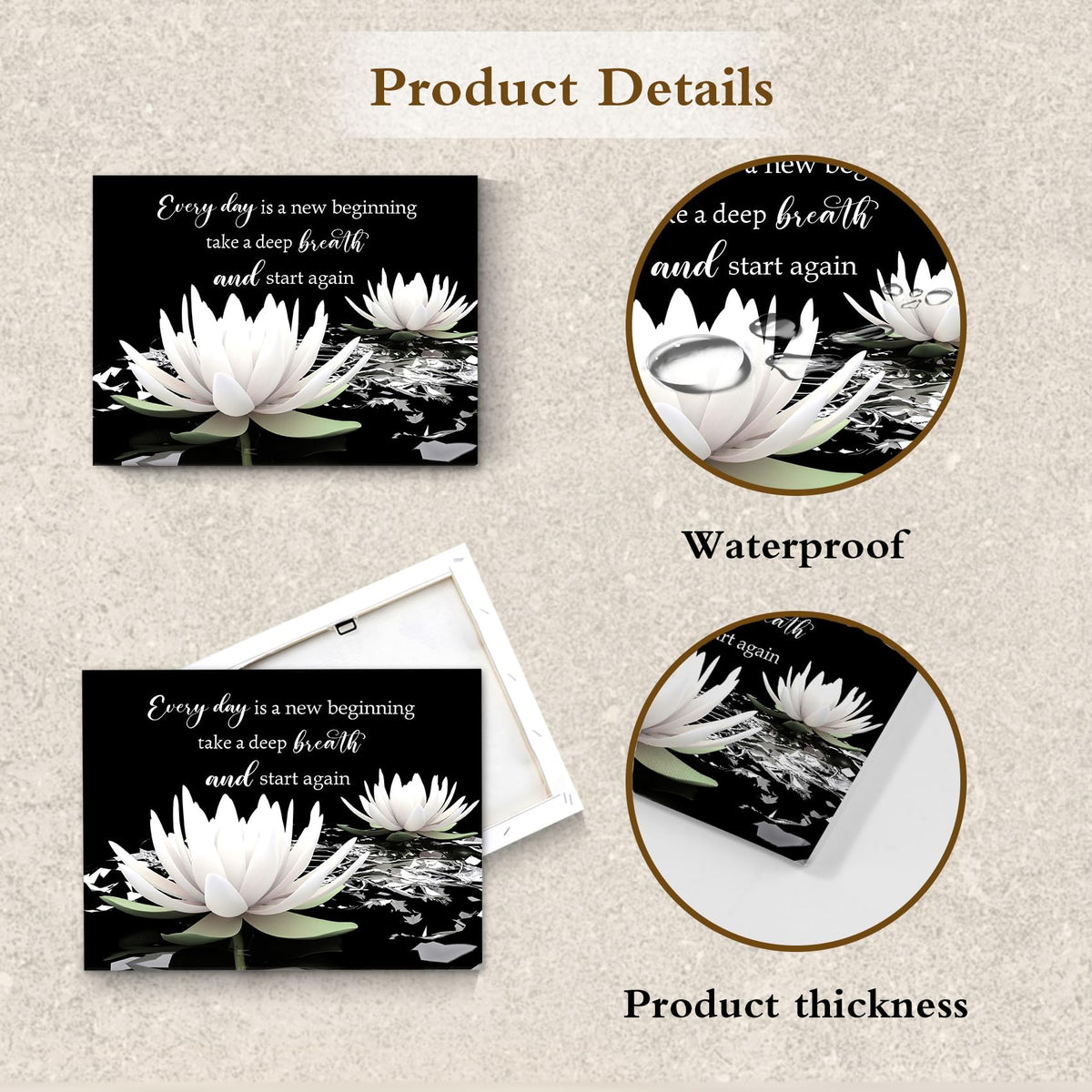 Black and White Floral Wall Art Inspirational Quotes with Water Lily Wall Art for Living Room Zen Spa Canvas Home Decor for Bedroom Bathroom Office Ready to Hang 8L x 10W Inch (Black / 8"L x 10"W)