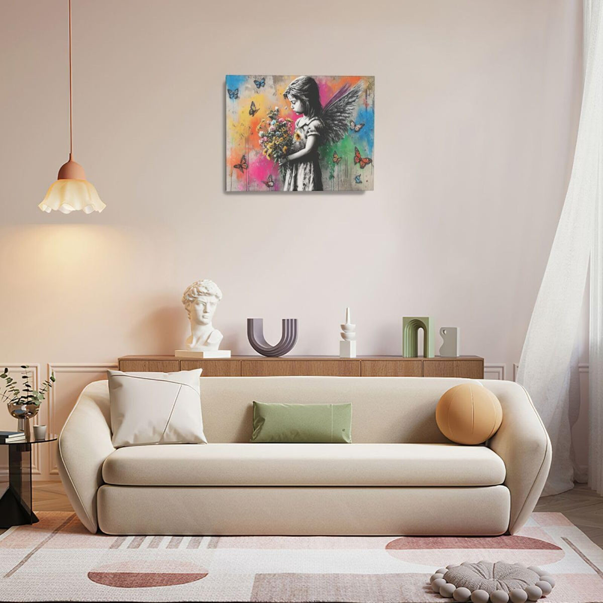 Banksy Wall Art Butterfly Girl Pictures Street Pop Art Graffiti Canvas Wall Decor Vintage Kids Aesthetic Painting Artwork Decorations Framed for Living Room Bedroom Bathroom Kid Room Office 16"x20" (Banksy girl / 20L"×16W")