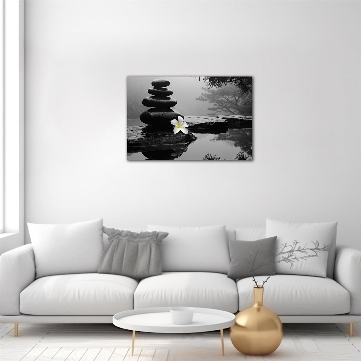 Zen Wall Art Zen Black Stone Canvas Art Prints for Meditation Room Decor (Zen Stones Canvas Frame-08 / 24"L x 18"W)