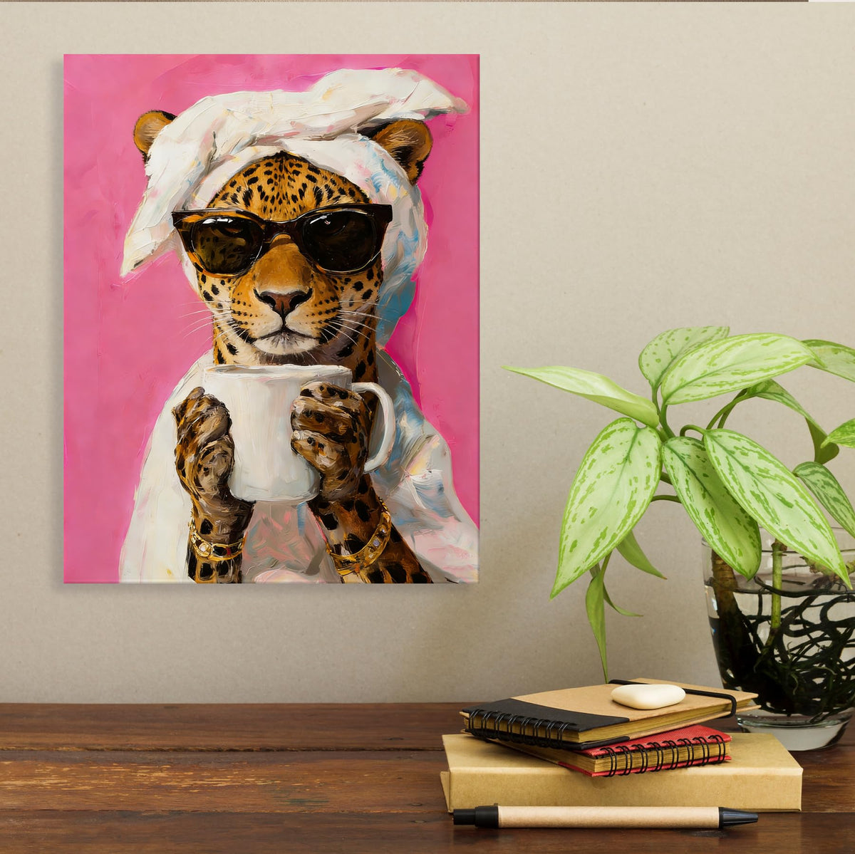Funny Coffee Leopard Dopamine Wall Art Decor 11x14 Inches (Funny Coffee Leopard)