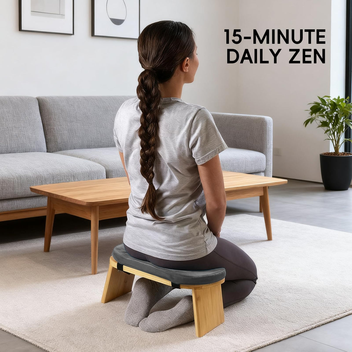 Natural Beech Wood Yoga Bench (Grey)