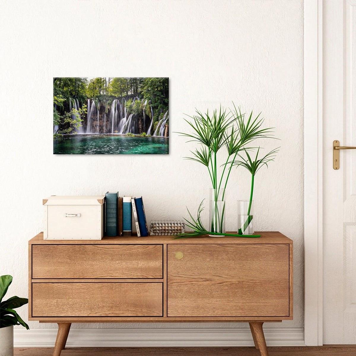 Nature Landscape Wall Art National Park Waterfall Poster Green Forest Canvas Prints Picture Living Room Decor Lake River Painting Tropical Botanical Tree Artwork Bedroom Kitchen Home Decoration 16x24" (24"L x 16"W / Waterfall)