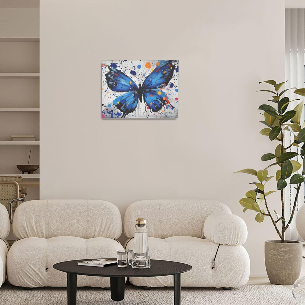 Banksy Butterfly Wall Art Blue Butterfly Street Art Graffiti Wall Decor Pictures Painting Canvas Artwork Framed Decoration Gifts for Women Girl Living Room Bedroom Office 12"x16" (butterfly / 16L"×12W")