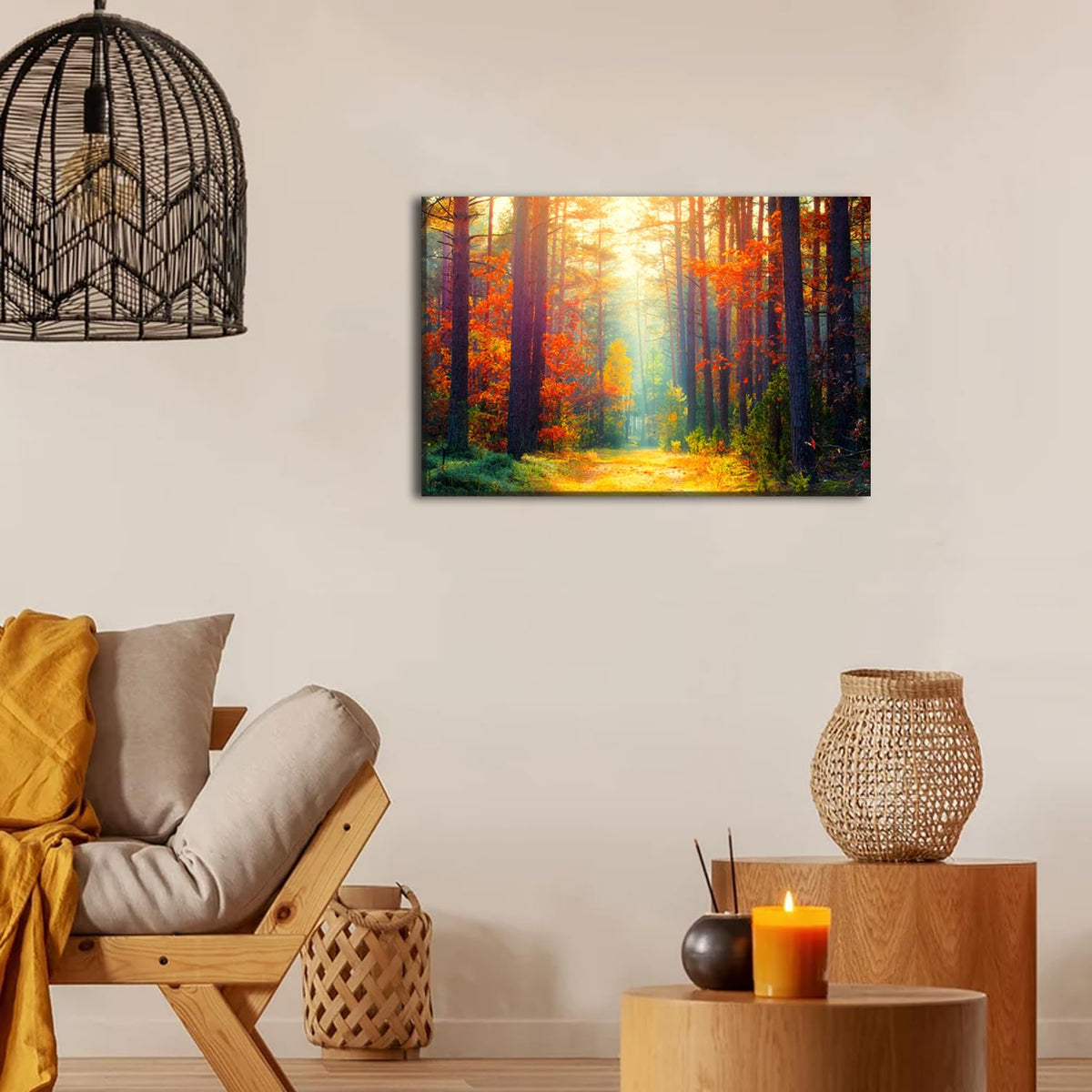 Fall Forest Wall Art Orange Maple Leaves Wall Decoration for Living Room Bedroom Autumn Landscape Pictures Nature Scenery Canvas Print Sun Light Through Forest Trees Painting Artwork Home Decor 20x30” (30"L x 20"W / Fall Forest)