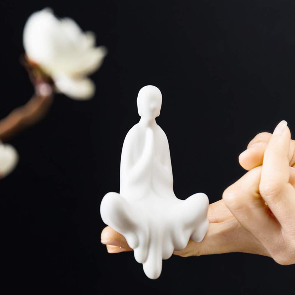 White Ceramic Cute Sitting Buddha Statue Beautiful Sculpture Praying Hands Meditation Monk Figurine Peaceful Little Statue Home Decor Ornaments Delicate Crafts Handmade 4'' Inch Tall