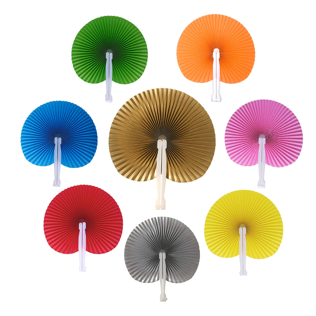 24 Pieces Multicolor Round Paper Fans (Multi Color White Handle / 24 PCS)