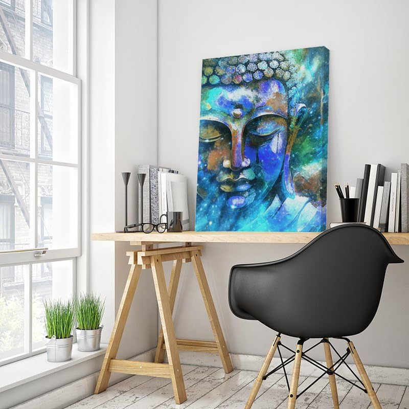 Blue Buddha Meditation Yoga Room Decor Hd Print Canvas Wall Art Spiritual Healing Gifts for Family and Friends Bedroom Room Zen Decor Framed 8"X12" (12"L x 8"W / Frame-8)