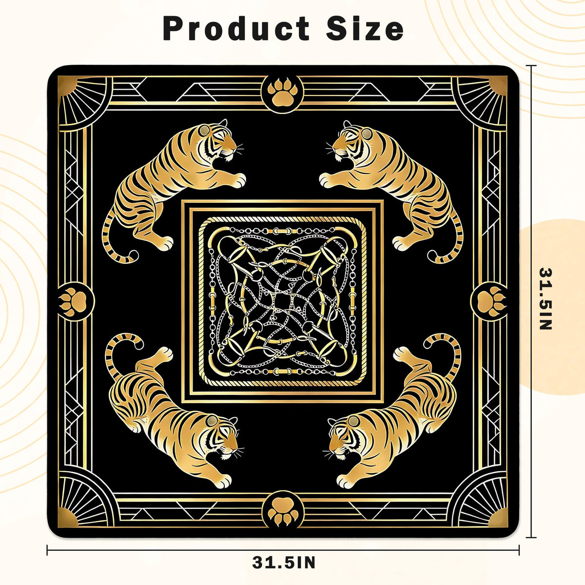 Black Gold Tiger Mahjong Mat for Table (Gold Tiger)