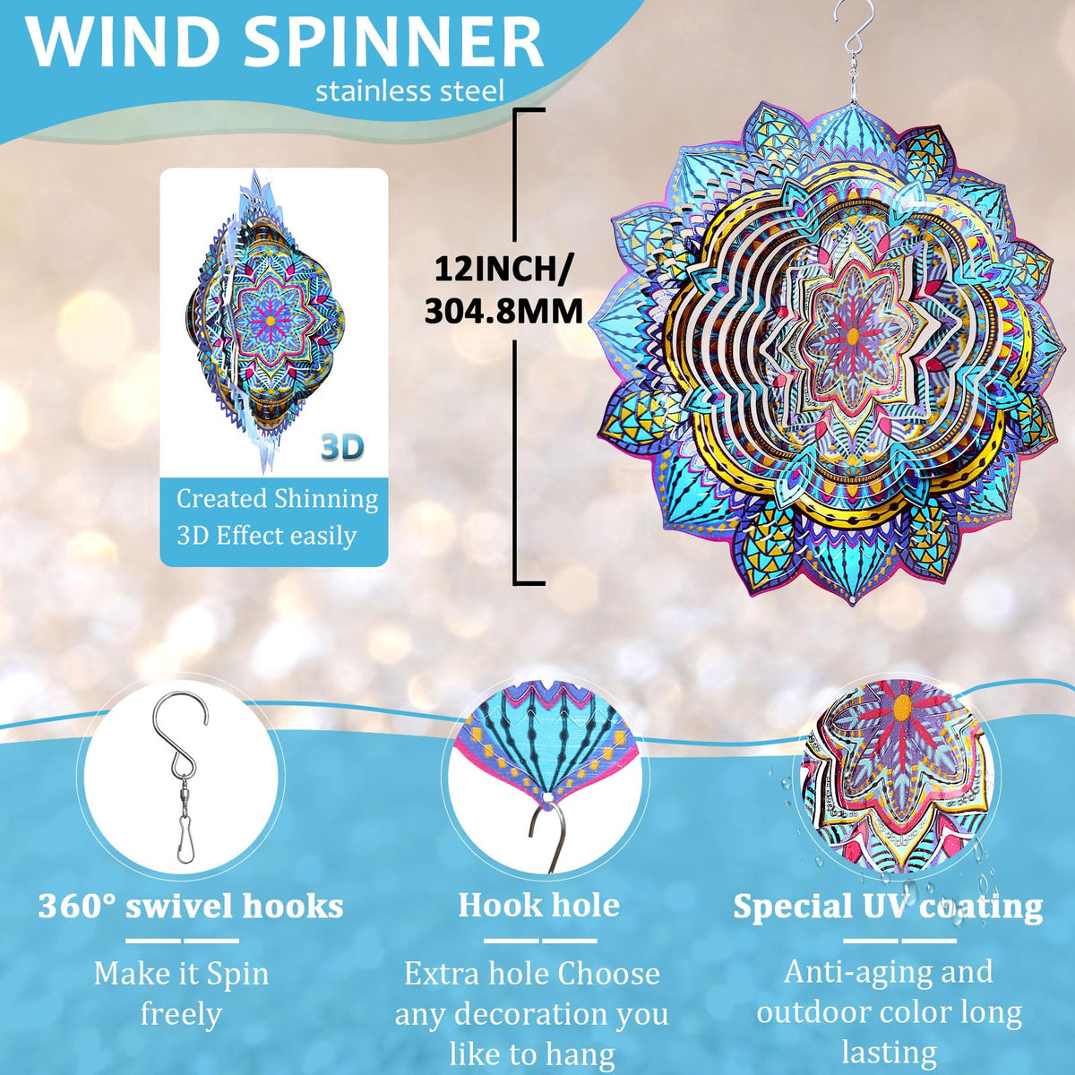 Wind Spinner Mandala Colorful Lily (009-9bule Mandala Colorful Lily)