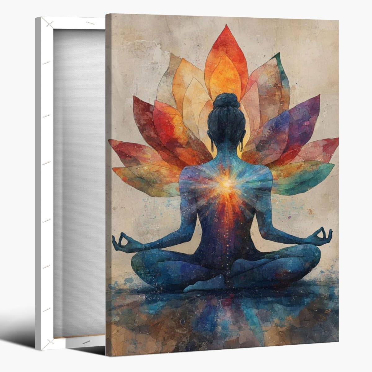 Meditation Wall Art Colorful Meditation Lotus Poster Chakra Energy Canvas Print Yoga Room Home Decor 8x12inch Framed (style-4-Framed / 8"L x 12"W - Framed)