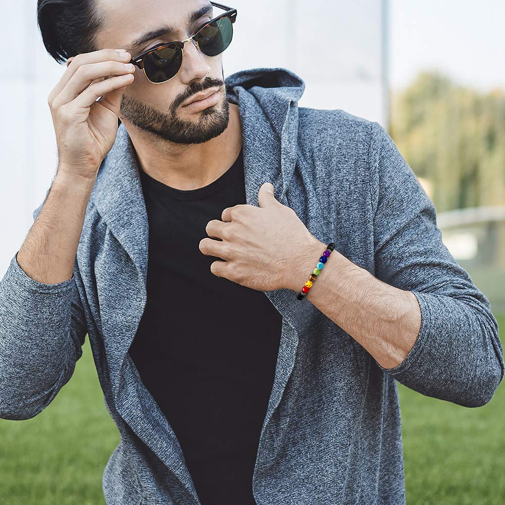 Bracelets for Men Gifts (Lava rock & Chakra Bracelet)