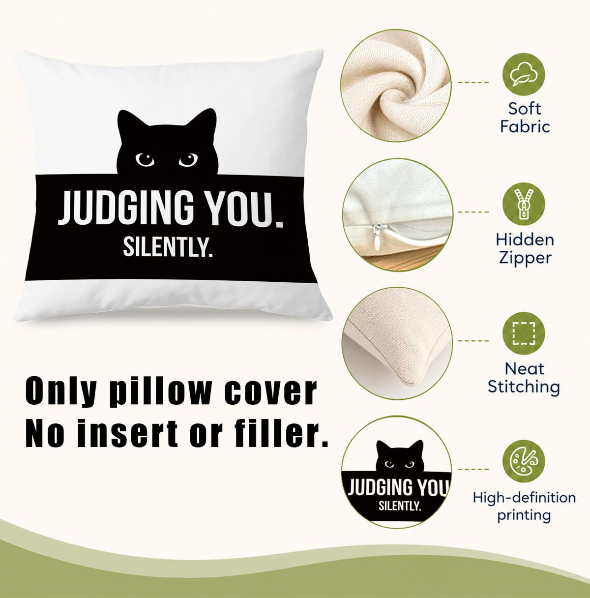 Funny Black Cat Throw Pillow Cover 18x18 (Qt-bz-mental Health-funny Black Cat)