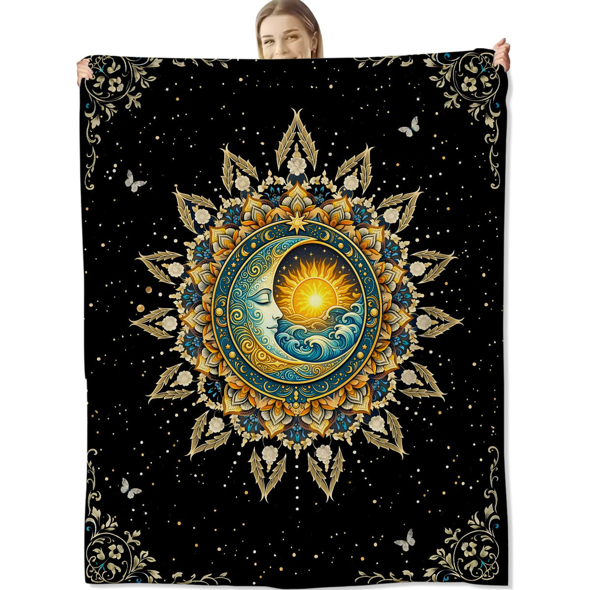 Boho Moon and Sun Blanket for Spiritual Lovers (80x60 Inch / Boho)