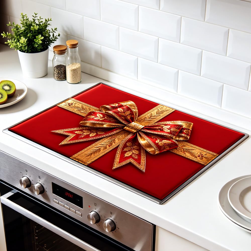 Christmas Gift Bow Stove Top Cover 28.35x20.47 in Holiday Mat (Colorful3684)