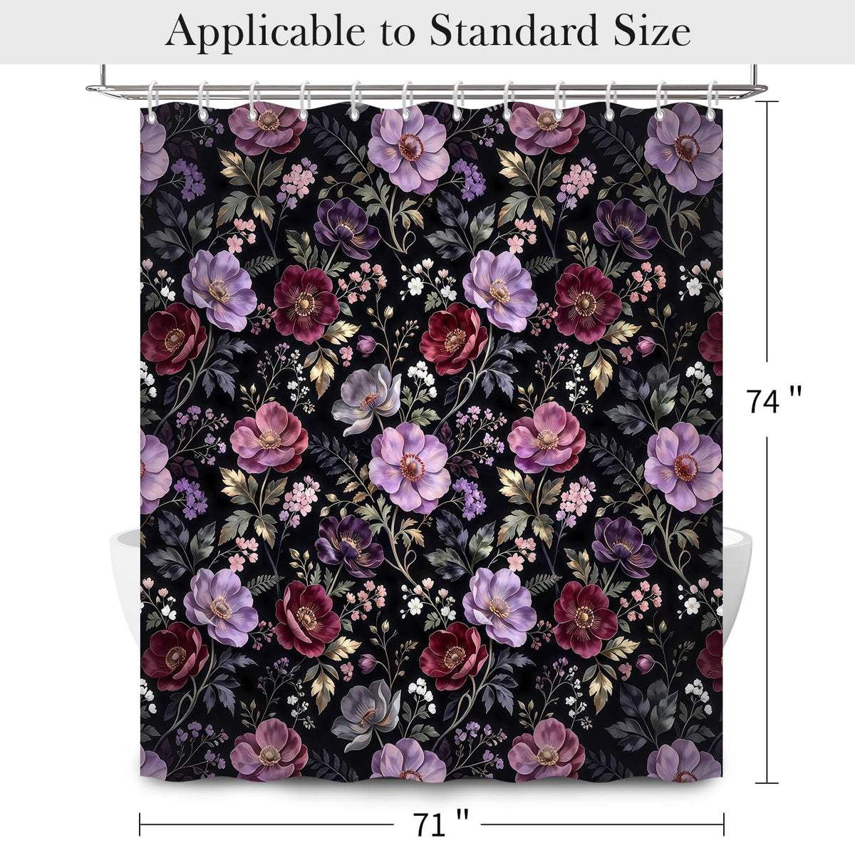 Dark Floral Shower Curtains for Bathroom (Dark Floral-c)
