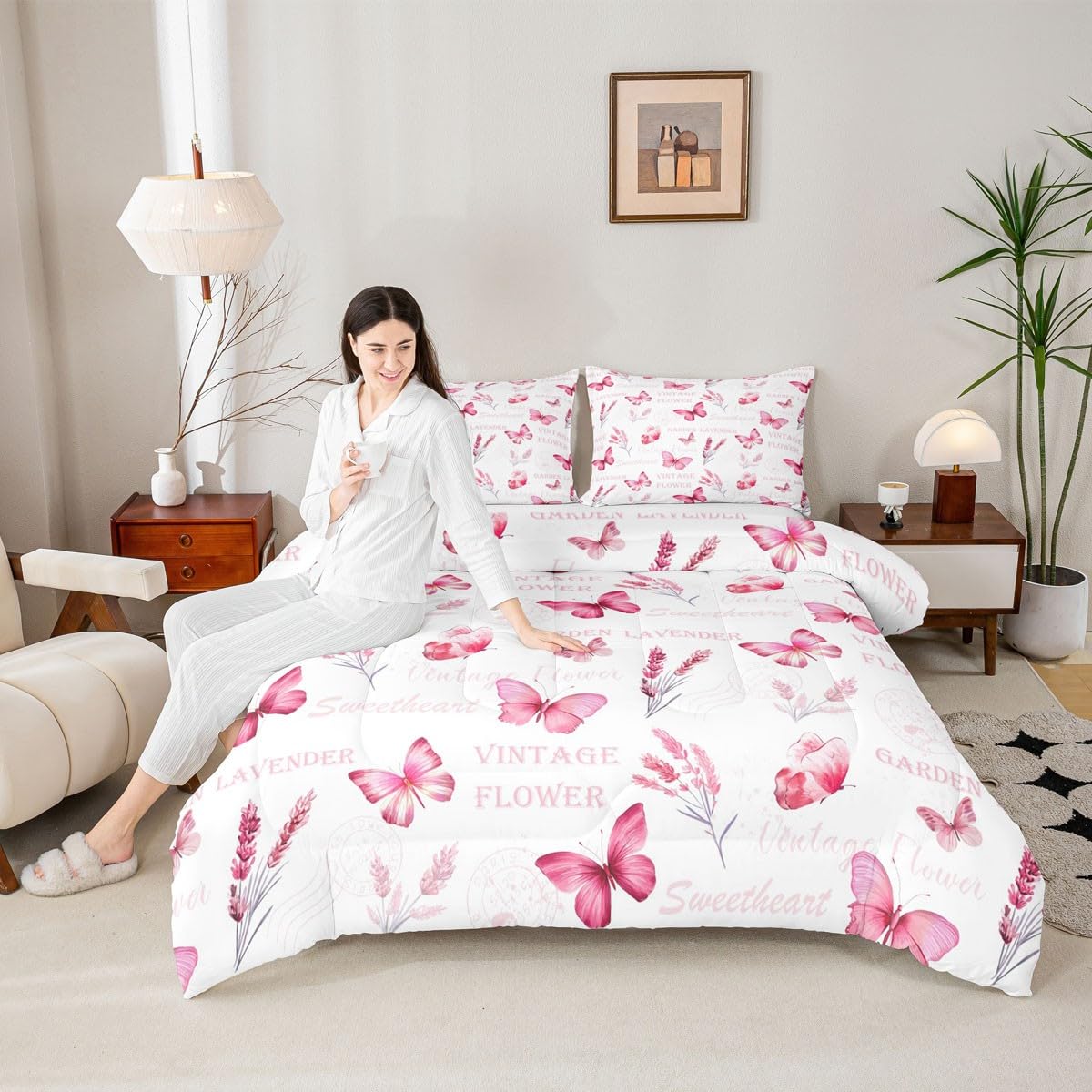 Girls Butterfly Bedding Set Full Size 3 Pcs for Boys Girls (Multi 818 / Full)